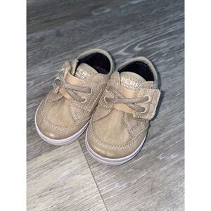 Sperry Deckfin Baby Boy Crib Junior Khaki Shoes Size 1M Canvas Infant